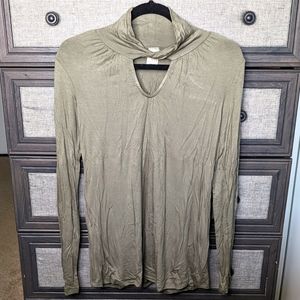Medium Olive Twist Neck Long Sleeve Top